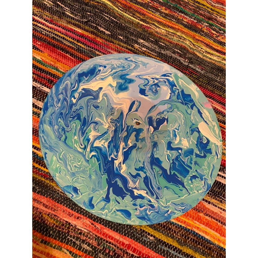 Handmade Blue paint poured unique painted vinyl record